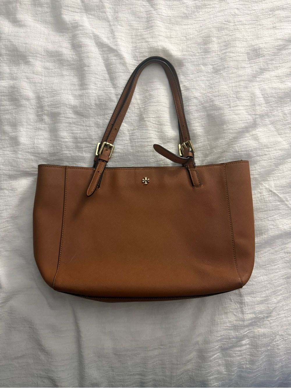 Tory Burch Brown Leather Shoulder Tote with Gold Hardware